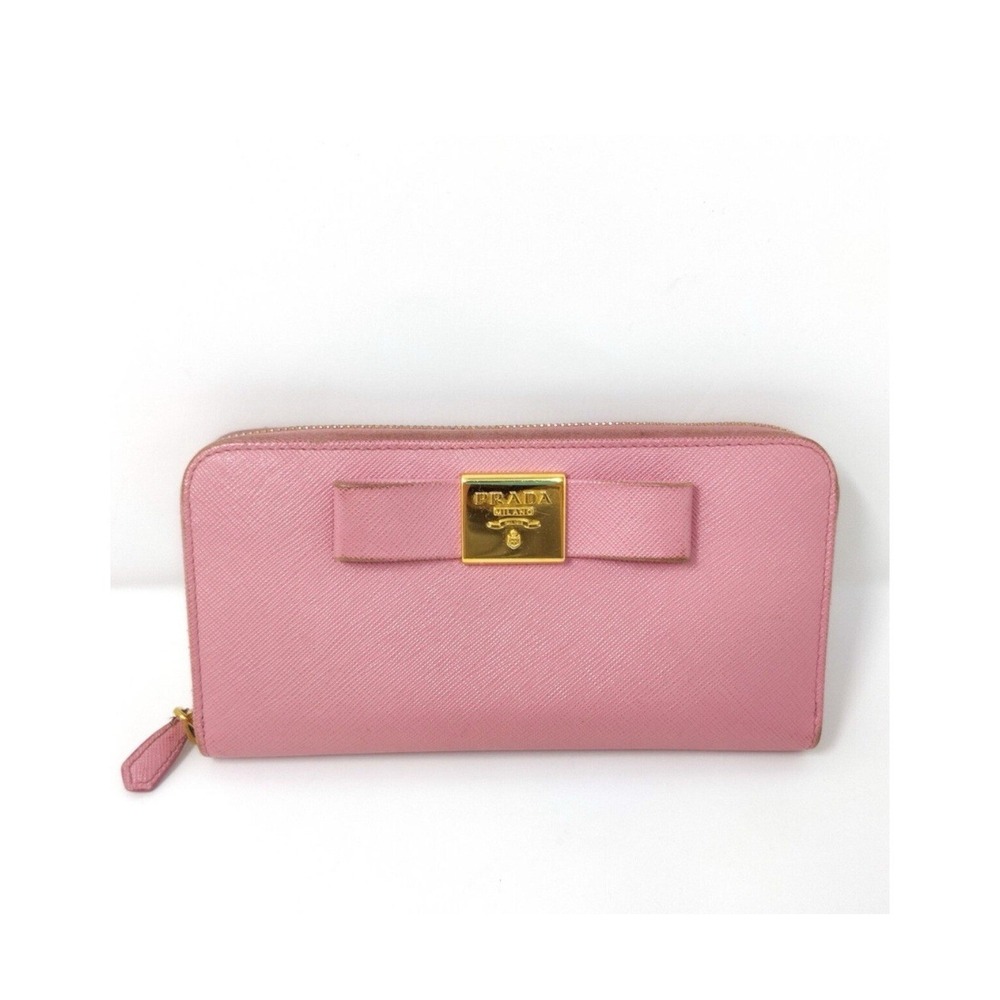 Prada Pink Saffiano Leather Bow Zip Around Long Wallet Gold Hardware Italy - Picture 10 of 10